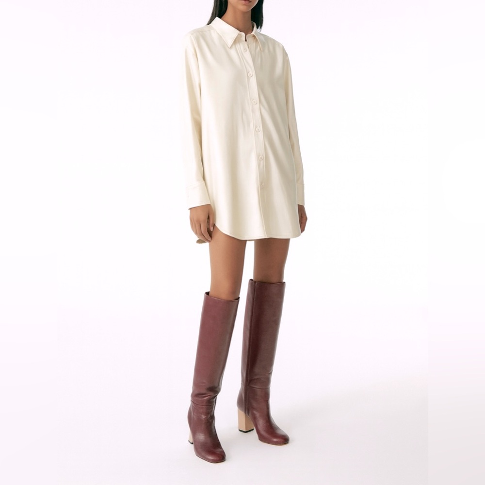 Marni Knee-High Leather Boots Burgundy / Nude Block Heel Square Toe. EU: 38 1/2